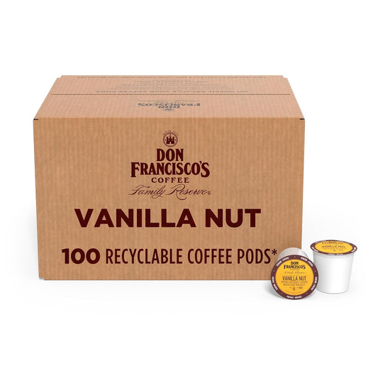 Vanilla Nut Flavored Medium Roast Coffee Pods - 100 Count - Recyclable Single-Serve Coffee Pods